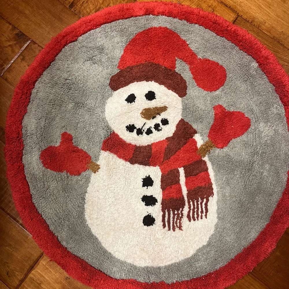 Snowman Door Kitchen Bathroom Rug Mat 30” Round Red Gray Thick 100% Cotton